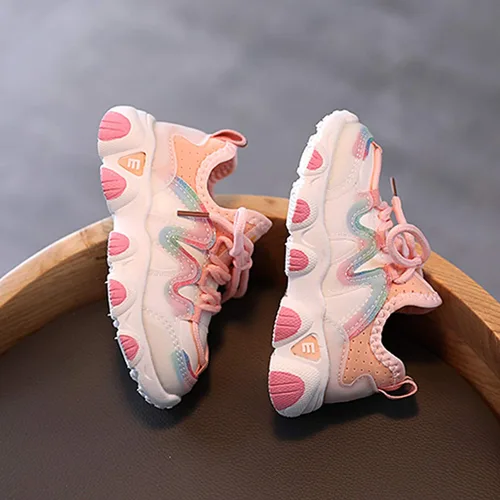 Vista 4 de Zapatos deportivos cálidos de cuero de invierno para niñas pequeñas, de encaje suave, para bebés, zapatos de tenis para bebés (rosa, 18-24 meses)