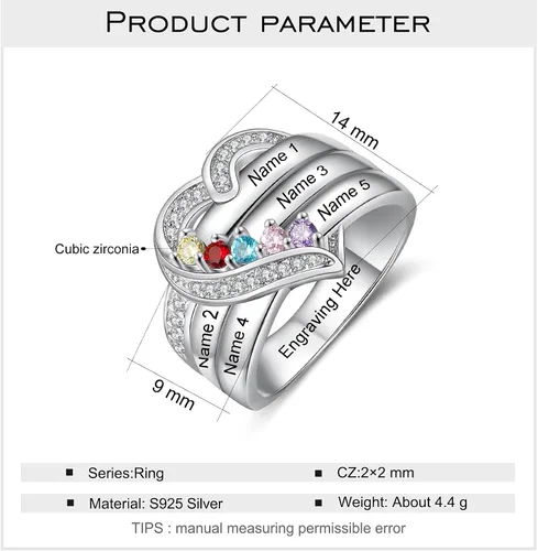 Vista 3 de Wendy Made Birthstone Rings for Women Custom Mother Daughter Rings for Mom Personalized Name Rings for BFF Ring Friendship Rings for Women Girls