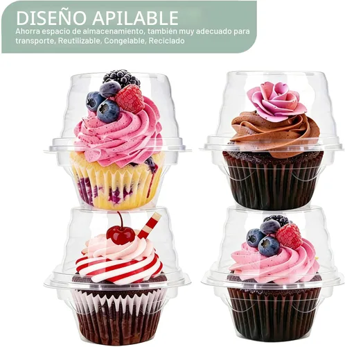 Vista 2 de 50 cajas de plástico individuales para cupcakes, portador de cupcakes con tapa hermética conectada para fiestas