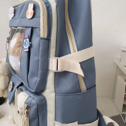 Vista 5 de Mochila Kawaii con colgantes y alfileres Kawaii, juego de 5 piezas, mochila kawaii para adolescentes y niñas, mochila escolar, Azul, Mochilas