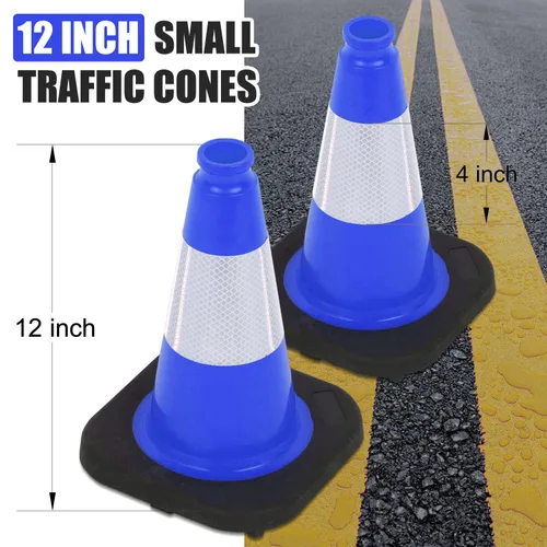 Vista 2 de Conos de Tráfico de PVC Naranja/Verde Fluorescente, Cono de Estacionamiento con Base Negra Pesada Estructuralmente Estable Resistente a