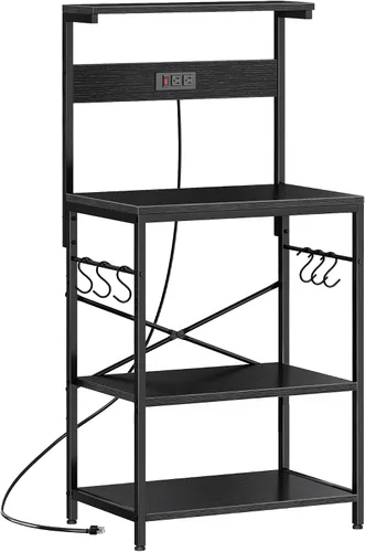 Vista 19 de SUPERJARE - Estante para panaderos con tomas de corriente, soporte para microondas de 39.4 x 14.3 pulgadas, estante de almacenamiento con estante
