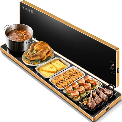 Vista 16 de Bandeja de calentamiento eléctrica, L, 22 x 14 pulgadas, alfombrilla de calentamiento de vidrio templado para alimentos, color negro Keep Food
