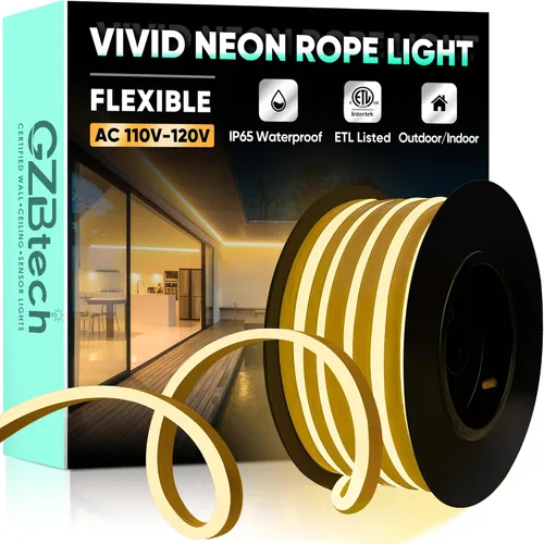 Vista 9 de GZBtech Luces de Cuerda LED de Neón Flexibles 50FT, CA 110-120V Tira de Luz Impermeable, 120 LEDs/M Cortable Conectable Iluminación de Neón
