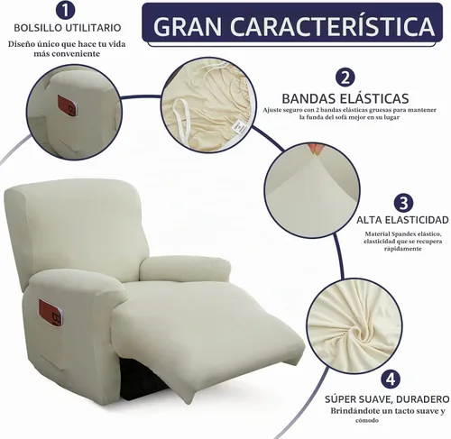 Vista 2 de Iauddy - Funda elástica para sillón reclinable de 4 piezas, protector de muebles suave y ajustado para sillón reclinable con bolsillo, funda