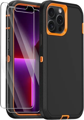 Vista 8 de Funda para iPhone 13 Pro Max con 2 protectores de pantalla, protección contra caídas a prueba de golpes, cuerpo completo, resistente, 3 capas, Negro