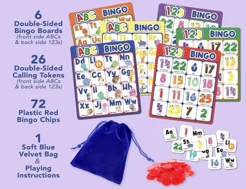 Vista 3 de Party Hearty Juego de mesa de bingo del alfabeto y número, ABC y 123 para niños de jardín de infantes y preescolares que aprenden a leer, 2
