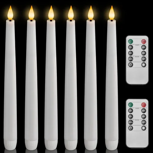 Vista 22 de Homemory 6 velas cónicas cerosas sin llama con control remoto, velas parpadeantes que funcionan con pilas, velas falsas LED altas para el hogar