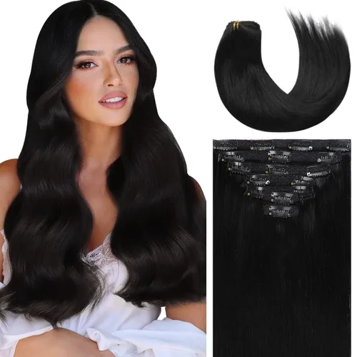 Vista 12 de Lacer Extensiones de cabello humano Remy sin costuras, color negro #1, ultra fino, doble trama de poliuretano, invisible, 7 unidades, 4.33 oz