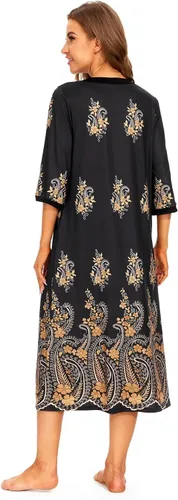 Vista 6 de Bloggerlove House Dresses for Womens Robe Long Zip Up House Coat Half Sleeve Night Gowns Comfy Sleepwear Print Loungewear