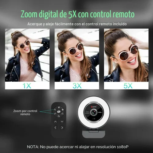 Vista 5 de Cámara web de transmisión Angetube con micrófono: cámara web USB de 1080P 60FPS con luz de anillo y control remoto - cámara web HD con zoom digital