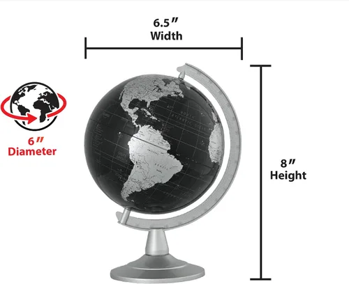Vista 2 de Mini globo delegado de 6 pulgadas de diámetro con, bola de globo negra y plateada y base de metal resistente. Este mini globo hecho de base de metal