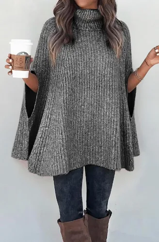 Vista 4 de KIRUNDO Suéter tipo poncho de cuello alto para mujer, para otoño e invierno 2026