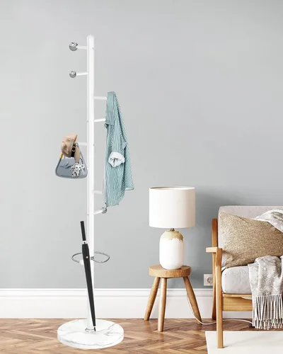 Vista 7 de ZOZOE Percheros, Perchero de madera maciza de pie con 14 ganchos, soporte de perchero con base redonda resistente, soporte de árbol de abrigos