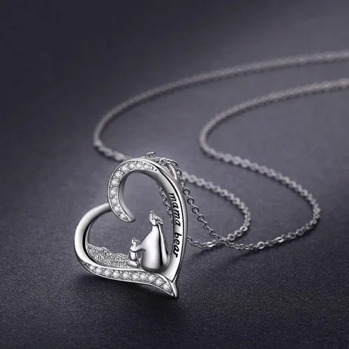Vista 5 de JUSTKIDSTOY Collar de plata de ley con colgante de mamá oso para mamá recién nacida, abuela, mujer