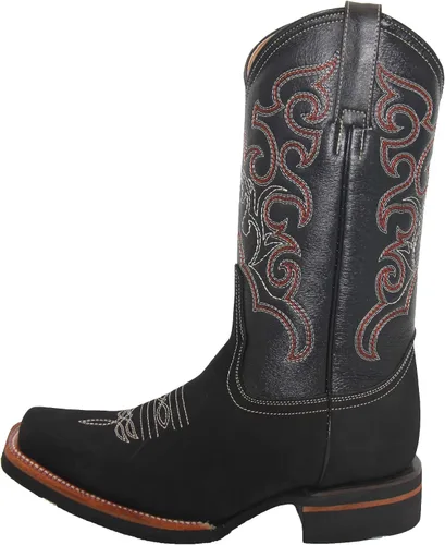 Vista 4 de Botas vaqueras de cuero para hombre con puntera cuadrada Western Rodeo