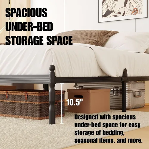 Vista 24 de 12 Inch Heavy Duty Black Metal Platform Bed Frame with Mattress Support, Twin Platform Bed Frame with Under Bed Storage, No Box Spring Needed, Easy