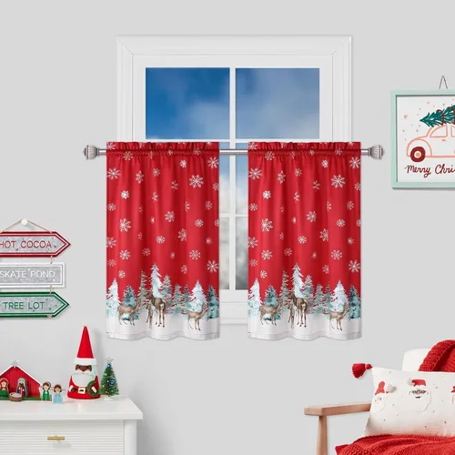 Vista 8 de ROYGROW Cortinas de cocina de Navidad de 24 pulgadas, para ventana de café, bolsillo para barra para decoración del hogar, 2 paneles para baño