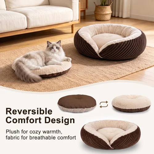 Vista 5 de Tovve Cama para gatos en interiores, sofá cama redonda lavable para gatitos Marrón