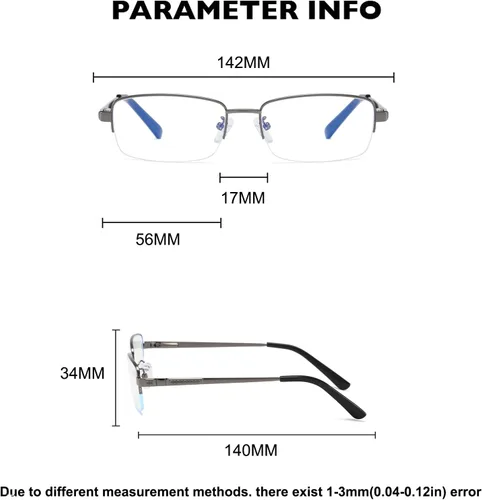 Vista 6 de Men's Blue Light Blocking Glasses Half Rim Rectangle Metal Frame Dorado