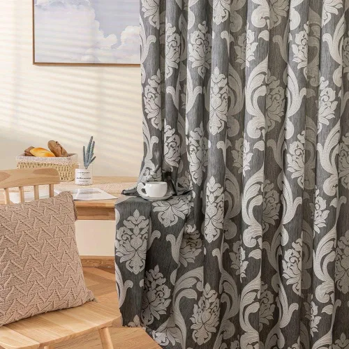Vista 12 de NAPEARL Cortinas de damasco para sala de estar, cortinas de jacquard gótico con patrones florales, cortinas beige para dormitorio de 63 pulgadas