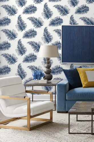 Vista 6 de Lillian August NextWall Luxe Haven - Papel tapiz para despegar y pegar de palma (blanco y azul marino)