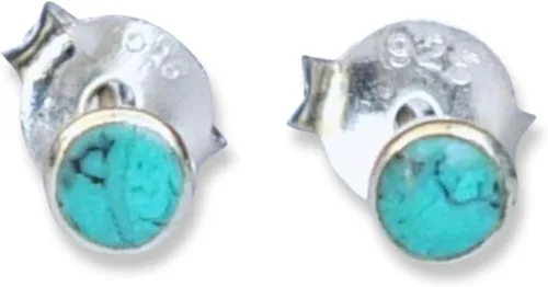 Vista 3 de Sterling Silver Turquoise & Black Onyx Stone Small Stud Earrings, Handmade Minimalist Style Lightweight Comfortable Fit Everyday Wear
