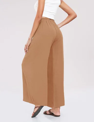 Vista 5 de Summe - Pantalones de vestir de pierna ancha para mujer, de cintura alta, estilo palazzo, casuales, de trabajo, pantalones de playa con bolsillo