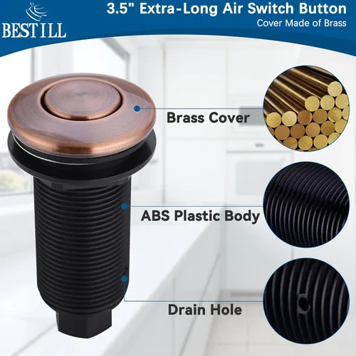 Vista 3 de Kit de interruptor de aire para eliminación de basura BESTILL - Certificado UL, botón de interruptor de la parte superior del fregadero sin cable