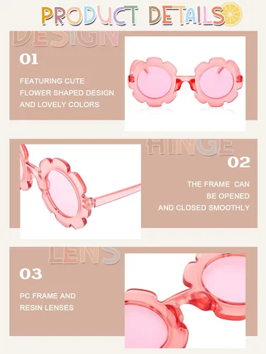 Vista 14 de Dunzy 10 pares de lentes de sol redondos de flores para niños, gafas de bricolaje para exteriores, con 50 margaritas, 100 cuentas de letras al azar