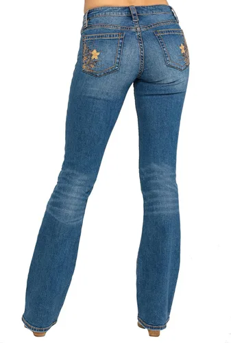 Vista 3 de Jeans de corte de bota para mujer, pantalones de mezclilla lavados bordados