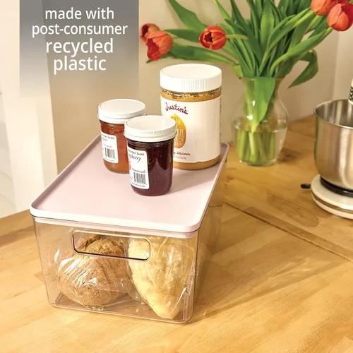 Vista 3 de Rosanna Pansino x iDesign - Contenedor de plástico reciclado para almacenamiento de cocina con tapa, contenedor transparente/tapa de chispas