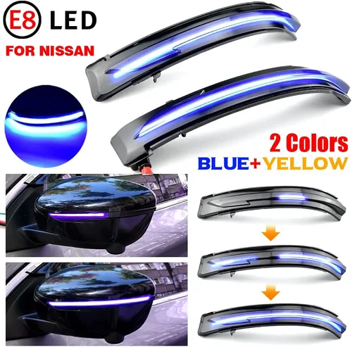 Vista 5 de Conjunto de 2 luces intermitentes dinámicas secuenciales LED intermitentes para espejo lateral compatible con Nis-san X-Trail T32 Ro-gue Qashqai J11