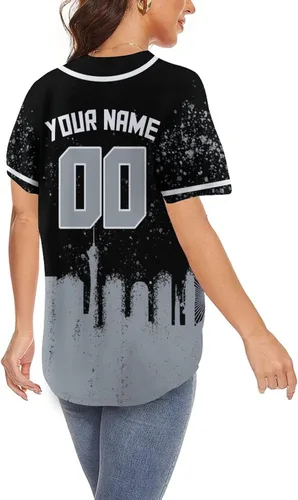 Vista 4 de Camiseta de béisbol personalizada con silueta de ciudad de fútbol, camiseta de graffiti, personaliza tu número de nombre para mujeres, jóvenes