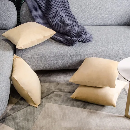 Vista 4 de Juego de 2 fundas de almohada decorativas de terciopelo caqui de 18 x 18 pulgadas para sofá, silla, cama, funda de almohada cuadrada de gamuza suave