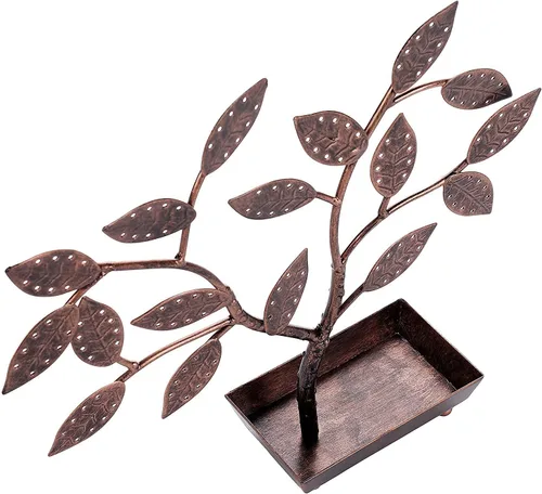 Vista 4 de MyGift - Árbol para colgar joyas, aretes y collares con charola para anillos., Bronce, TB-J0115BRZ