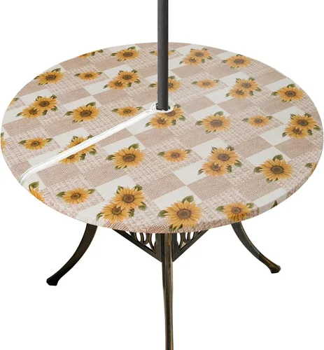 Vista 16 de Mantel redondo de vinilo con agujero para paraguas y cremallera, mantel ajustable 100% impermeable, fácil de limpiar, cubierta de mesa de PVC