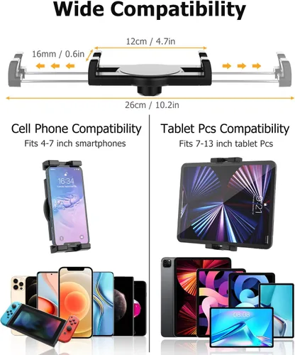Vista 7 de Soporte para tablet con rotación de 360°, soporte universal para tablet con brazo ajustable para dispositivos de 4 a 13 pulgadas, iPad Pro 12.9 Air