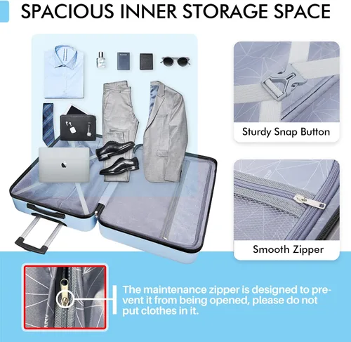 Vista 7 de AnyZip Equipaje PC ABS Hardside maleta ligera con 4 ruedas universales TSA Lock, azul claro