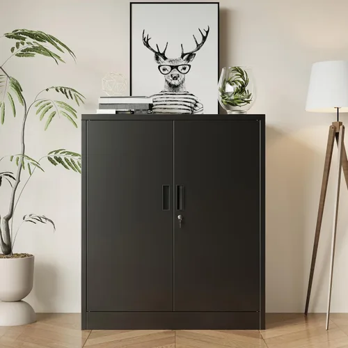 Vista 2 de BESFUR Armarios de almacenamiento de metal con estantes y puertas, armario de almacenamiento con cerradura de 36" de altura para oficina en casa