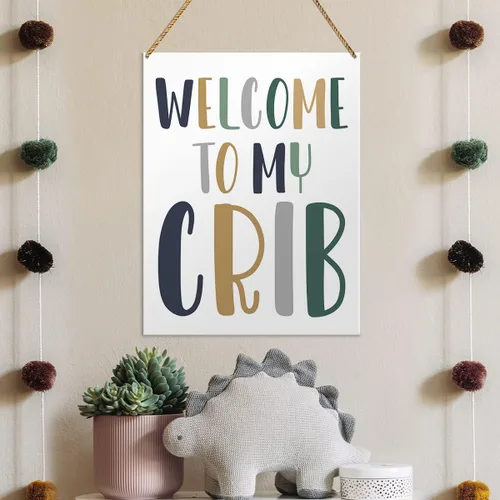 Vista 3 de QVUXZ Letrero decorativo de madera, con texto en inglés "Welcome to My Crib", decoración para habitación de niños, habitación de juegos, tamaño 7.87