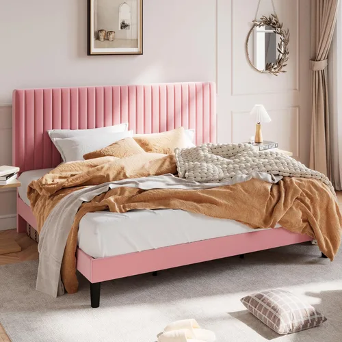 Vista 12 de SHA CERLIN Base de cama de plataforma tapizada completa con cabecera ajustable, tela de terciopelo capitoné de canal vertical, soporte de listones