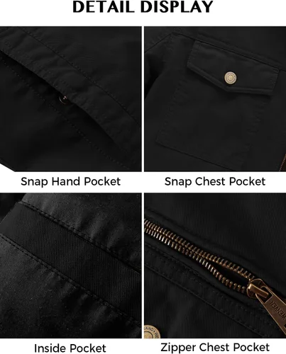Vista 6 de WenVen Chaqueta de solapa militar de algodón de lona casual para hombre
