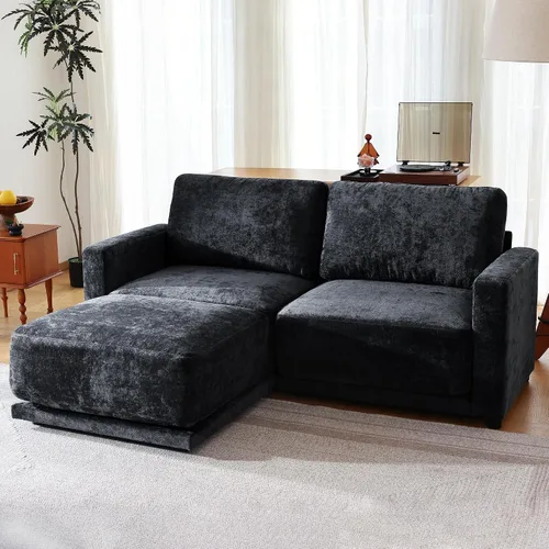 Vista 16 de Sofá modular de 79 pulgadas para sala de estar pequeña, sofá moderno en forma de L con otomana, juego de sofá de felpilla de 3 piezas para muebles