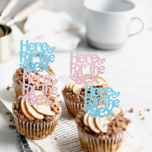 Vista 7 de Rsstarxi Paquete de 24 adornos para cupcakes sexuales, color rosa o azul, para revelación de género, para niños o niñas, temática de revelación