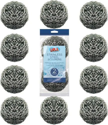 Vista 11 de LOLA - Estropajo de lana de acero inoxidable, tamaño jumbo, 1.23 oz, de LOLA, alambre plano rizado, limpia los desastres en utensilios de cocina, 1
