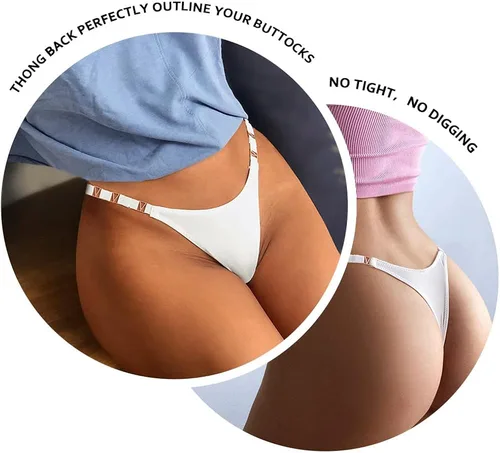 Vista 6 de chahoo Paquete de 4 tangas sexy de tanga para mujer ropa interior de seda de tiro bajo ropa interior de algodón con cuerda en V