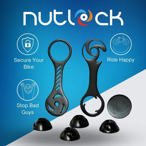 Vista 2 de NutLock - Cerraduras de rueda de bicicleta delantera y trasera, tuerca y llave de eje de seguridad