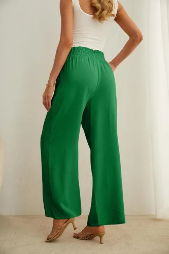 Vista 5 de IWOLLENCE - Pantalones de pierna ancha para mujer con bolsillos, cintura alta, nudo ajustable, holgados, casuales, para trabajo y negocios