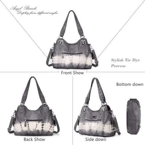 Vista 144 de Angel Barcelo - Bolsa de hombro amplia para mujer, diseño Hobo, cuero lavado